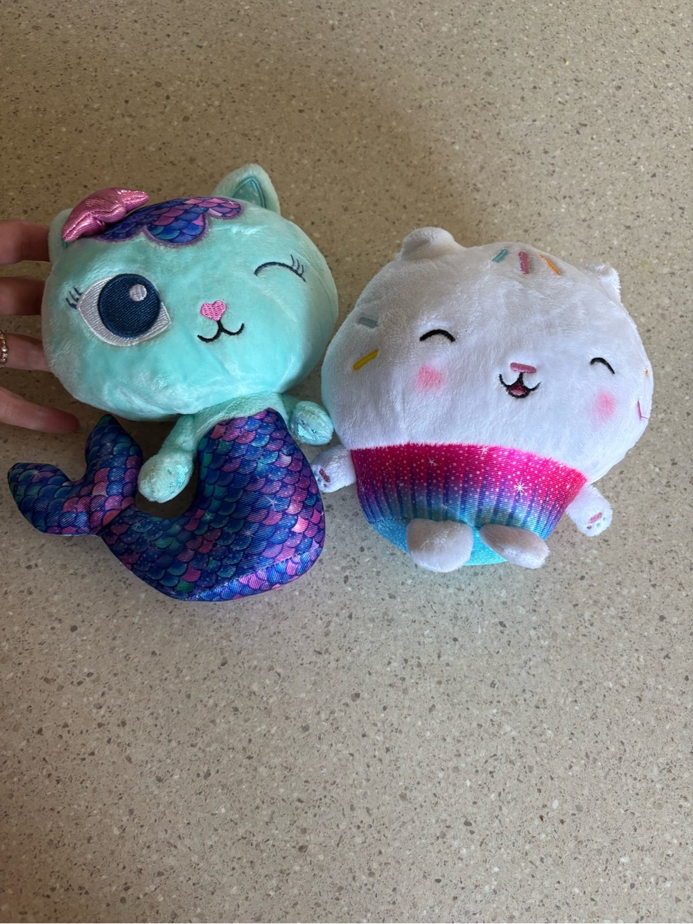 Plush Mermaid Cat and Cupcake Cat Plush Toy Set - Mint, Purple, White